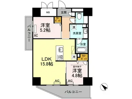 PALAIS FELICIA(2LDK/2階)の間取り写真