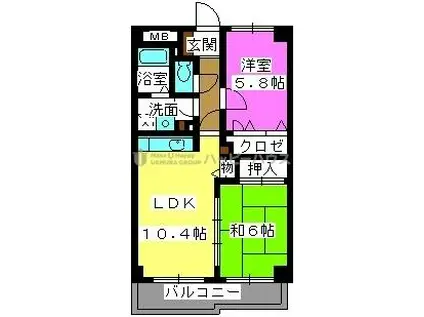 ソシアつつじヶ丘(2LDK/2階)の間取り写真