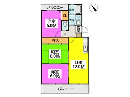 西鉄天神大牟田線 雑餉隈駅 徒歩10分 4階建 築31年(3LDK/2階)の間取り写真
