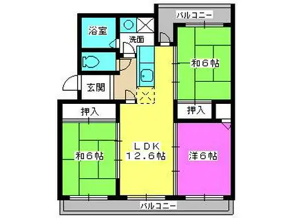 カームヒルズ板付(3LDK/4階)の間取り写真