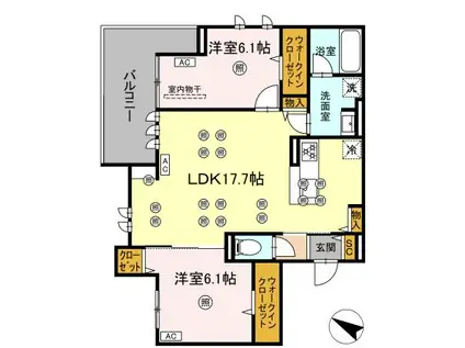 GRANDVALLEY 博多(2LDK/2階)の間取り写真