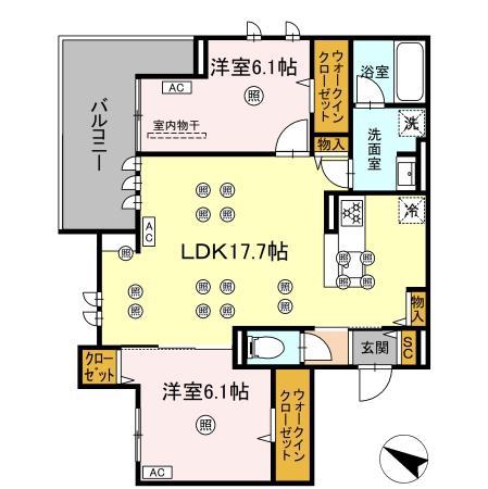 GRANDVALLEY 博多(2LDK/3階)の間取り写真