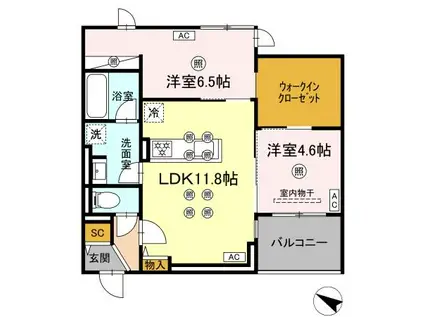 GRANDVALLEY 博多(2LDK/3階)の間取り写真