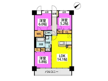 シグレア下大利(3LDK/10階)の間取り写真
