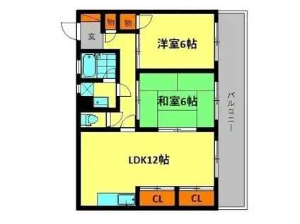 サンバード春日(2LDK/5階)の間取り写真