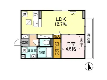 DーROOM和田Ⅱ(1LDK/1階)の間取り写真