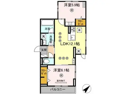 DーRESIDENCE光丘町B棟 B棟(2LDK/1階)の間取り写真
