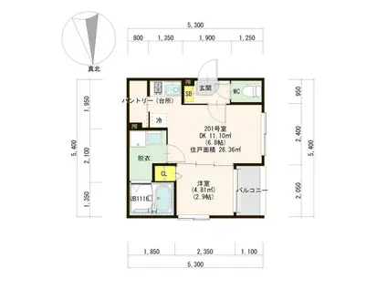 CONFORTO(1DK/2階)の間取り写真