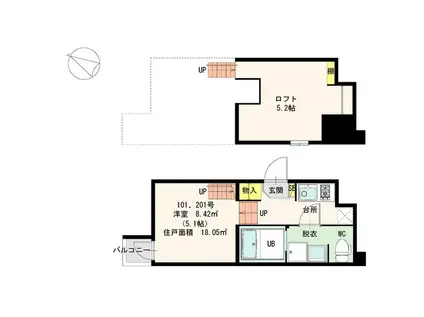 カーサ・フォルモサ(1K/2階)の間取り写真