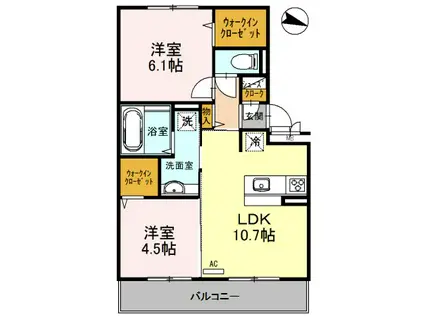 優水 C棟(2LDK/3階)の間取り写真