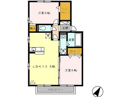 セジュールトリニテA(2LDK/2階)の間取り写真