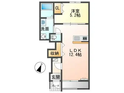 ヒュッゲ(1LDK/1階)の間取り写真