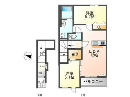 グランレーヴ弥生(2LDK/2階)の間取り写真