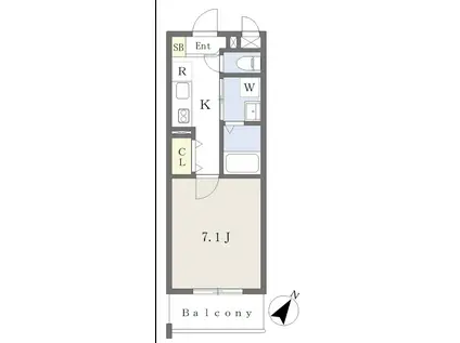 アスシード那珂川(1K/4階)の間取り写真