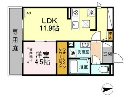 ウエストヒルズ那珂川(1LDK/1階)の間取り写真