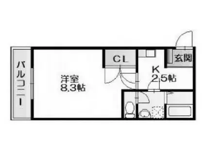 ドゥブラン大和町(1K/2階)の間取り写真