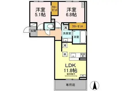 鹿児島本線 笹原駅 徒歩42分 3階建 新築(2LDK/1階)の間取り写真