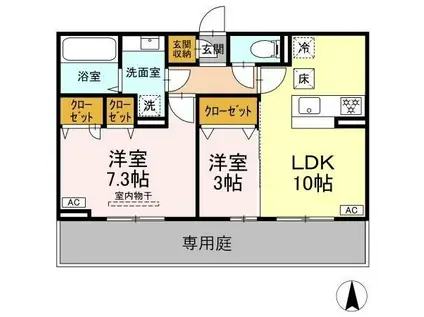 トリシア野多目Ⅰ(2LDK/1階)の間取り写真