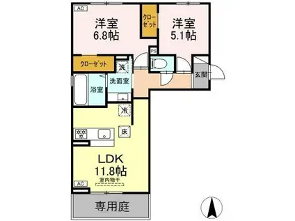 トリシア野多目Ⅰ(2LDK/1階)の間取り写真