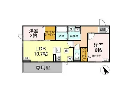 トリシア野多目Ⅱ(2LDK/1階)の間取り写真