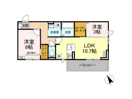 トリシア野多目Ⅱ(2LDK/3階)の間取り写真