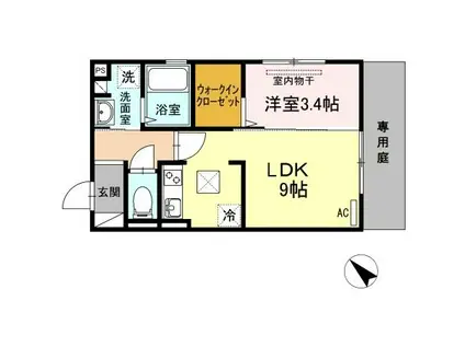 シーサーイン博多(1LDK/1階)の間取り写真