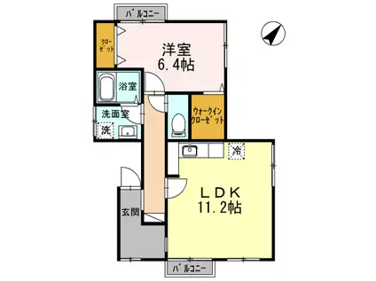 ドミールT&J(1LDK/2階)の間取り写真