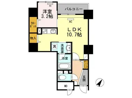 リーブル博多駅前(1LDK/3階)の間取り写真