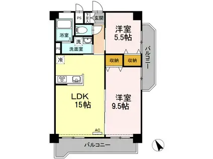 大神第3ビル(2LDK/5階)の間取り写真