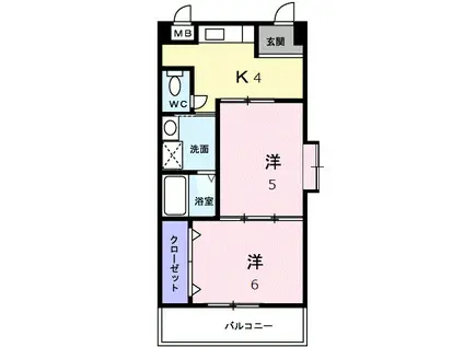 サニープレイス(2K/4階)の間取り写真