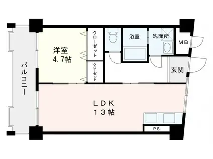 第二須玖ビル(1LDK/3階)の間取り写真
