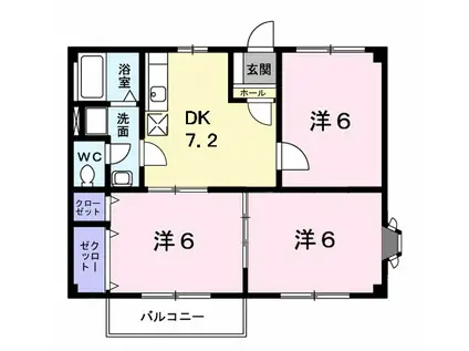 アクティブファミールF(3DK/1階)の間取り写真