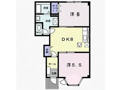 スカイヒルズ原B(2DK/1階)の間取り写真