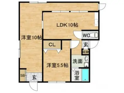 西鉄天神大牟田線 大橋駅(福岡) 徒歩12分 2階建 築41年(2LDK/1階)の間取り写真