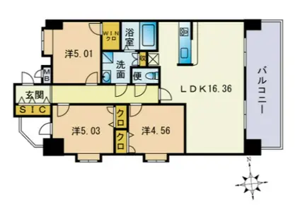 LASANTE大橋リバーサイドテラス(3LDK/11階)の間取り写真