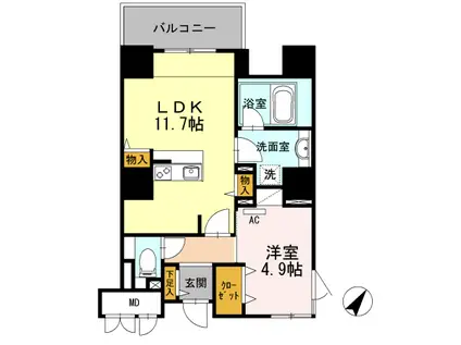 リーブル博多駅前(1LDK/6階)の間取り写真