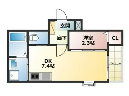 ソラナ博多(1DK/2階)の間取り写真