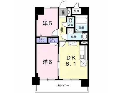 スカイシャトレ空港南(2DK/2階)の間取り写真