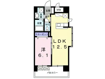 パークサイド仲畑(1LDK/5階)の間取り写真