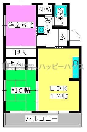 博多南線 博多南駅 徒歩25分 3階建 築41年(2LDK/3階)の間取り写真