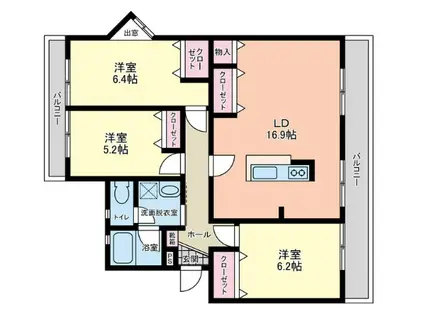ノガミ平原ビル(3LDK/2階)の間取り写真