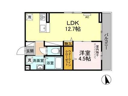 DーROOM和田Ⅱ(1LDK/3階)の間取り写真