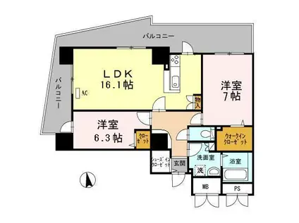 アムシュトラーセ(2LDK/9階)の間取り写真