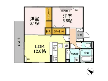 エル月隈(2LDK/1階)の間取り写真