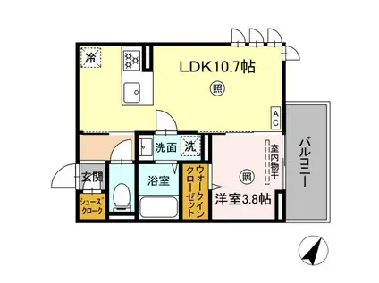 トリシア博多麦野 壱番館(1LDK/2階)の間取り写真