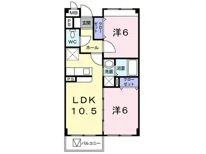 グランベアー(2LDK/3階)の間取り写真