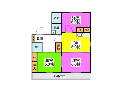 フラワーポテト正弥Ⅱ(3DK/2階)の間取り写真