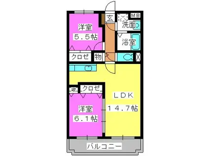 グランデュールシャトーC棟(2LDK/3階)の間取り写真