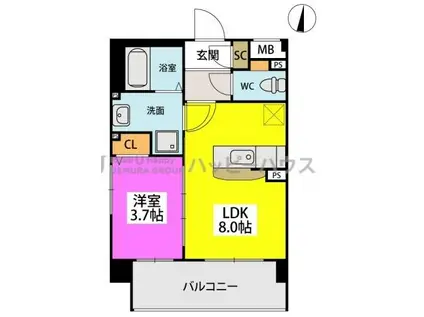 グランソレイユ大橋(1LDK/6階)の間取り写真