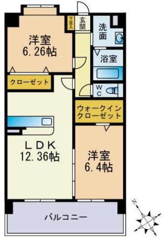 スカイシャトレ日佐(2LDK/4階)の間取り写真